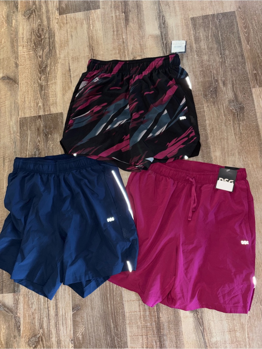 DSG Men’s Athletic Shorts Bundle - Black/Pink Pattern, Navy, Magenta